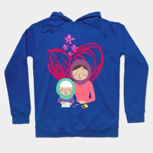 Muslim Mom and Child coloring together Hoodie